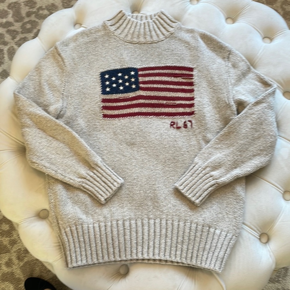 American flag crewneck sweater